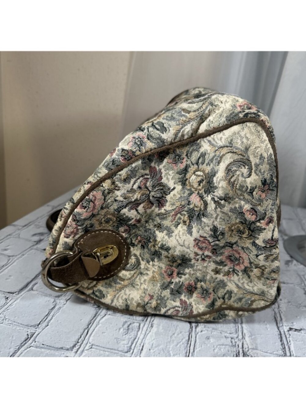 Vintage The French Company Tapestry Weekender Bag with Suede Trim 17.5”x10”x9” - Picture 11 of 15